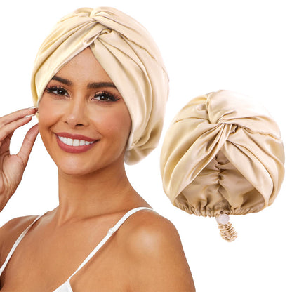 Adjustable Buckle Imitation Silk Cross Nightcap, Twisted Turban Cap, Head Wrap Cap, Hair Care Hat Jdt-473-2