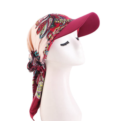 New Satin Square Scarf Hat with Brim, Outdoor Sunshade Turban Hat, Sunshade Cloth Hat Jdt-234J