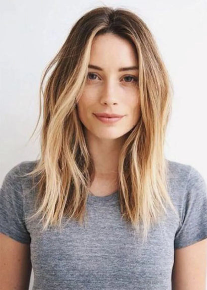 Women's Medium Hairstyles Straight Human Hair Wigs Lace Front Cap Wigs 22inch