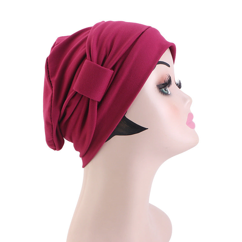 European and American popular solid color flat top knotted headscarf hat simple home hat confinement hat toe cap JDT-532
