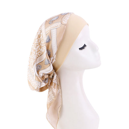 European and American popular long tail ribbon headscarf hat elastic wide-brimmed satin toe cap pirate hat JDT-329E