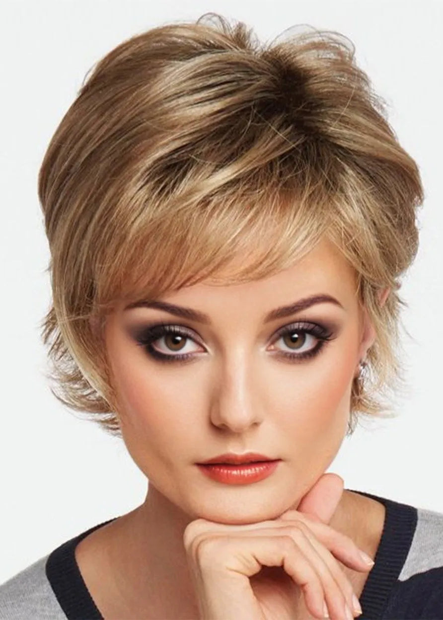 Short Layered Hairstyles Women's Choppy Wavy Human Hair Capless Wigs 10Inch