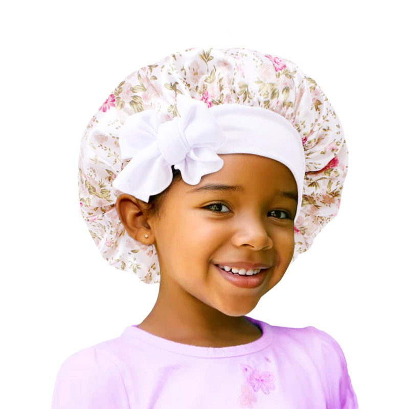 Cross-border Children's Hat Color Printed Nightcap Baby's Ribbon Tape Hat Shower Cap JDKB-21C