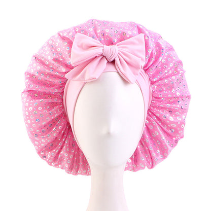 New Sequin Elastic Ribbon Satin Nightcap Headband Turban Beauty Hair Care Cap Jdb-301T