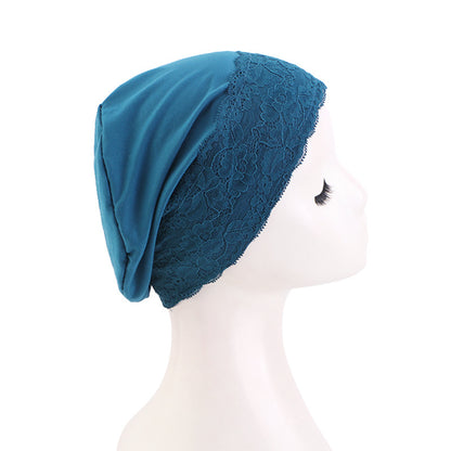 New Cross-Border Lace-Trimmed Base Cap, Elastic Headscarf Cap, Head Wrap Cap, Hair Care Cap, Postpartum Cap Jdt-511