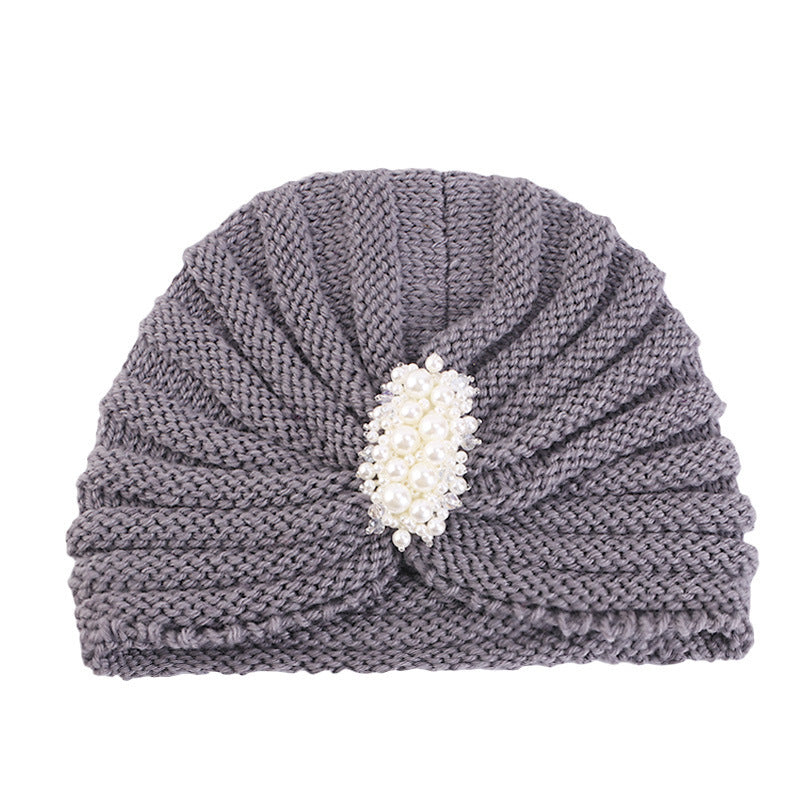 Cross-Border New Autumn and Winter Pearl Diamond Accessories Woolen Turban Hat Ethnic Style Warm Pullover Hat Jdm-138E