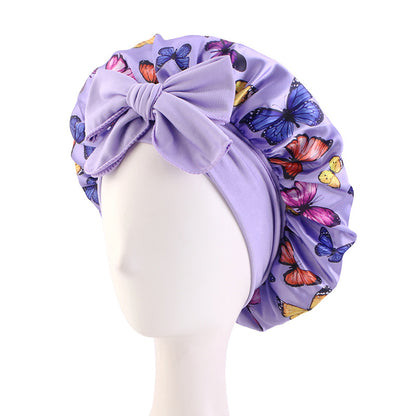 New popular butterfly printed sleep cap with elastic ribbon round cap for hair care and cloth hat JDB-301J-2 in Europe and America