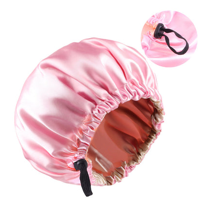 Double-layer flat buckle adjustable satin nightcap women's beauty hair care cap solid color round cap JDB-256C-7