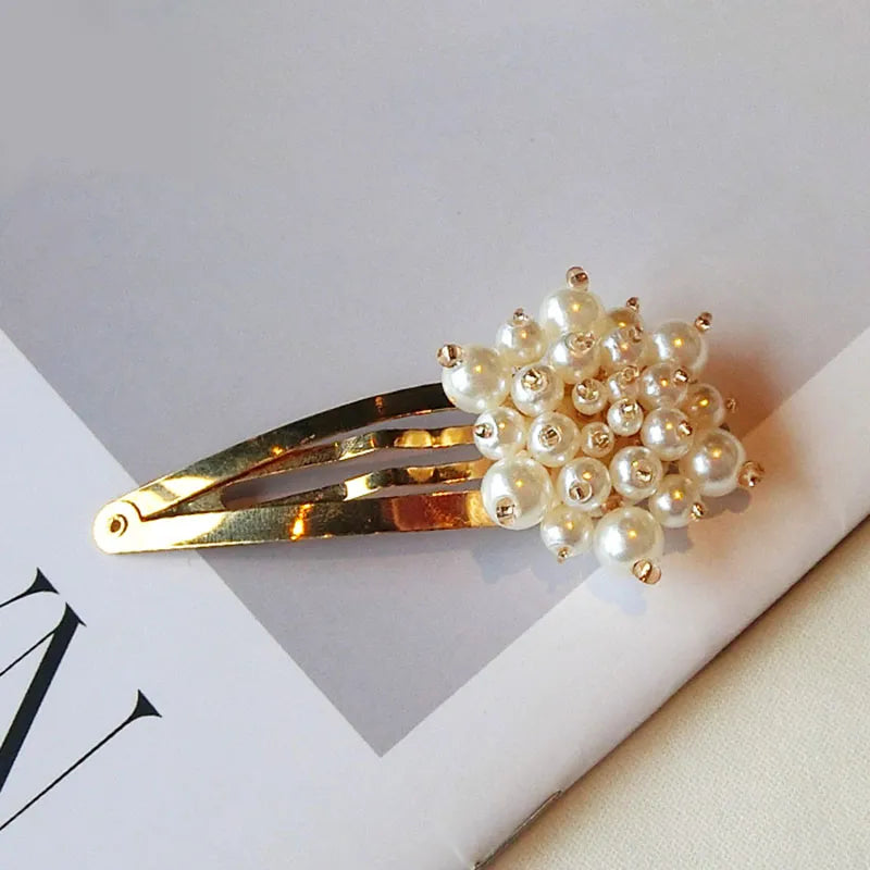 Women's Korean Style Pearl Inlaid Technic Barrette Hair Accessories For Prom Wedding Party Gift