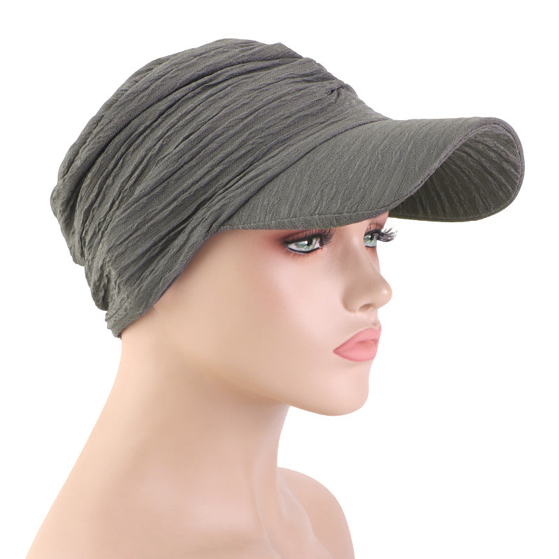 New Solid Color Pleated Style Baseball Cap with Brim and Headscarf, Sunshade Outdoor Sun Hat Jdt-234G