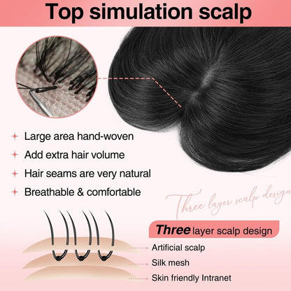 Human Hair Toppers for women 10 Inch Clip in Bangs 100％ Human Hair Toppers for Thinning Hair Cover Hair Pieces with Silk Base-Silver White