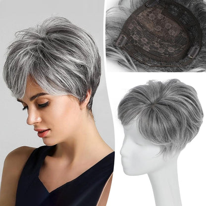Hair Topper Short Pixie Cut Pieces for Women with Thinning Human Hair Wigs