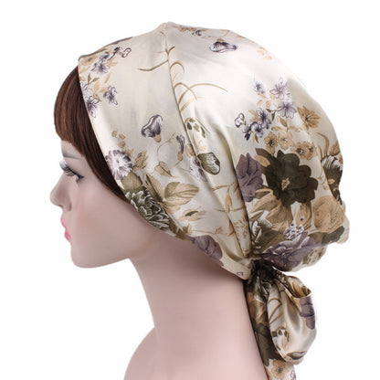 Cross-border source satin printed turban women's bandage turban hat pastoral style streamer braid hat TJM-226