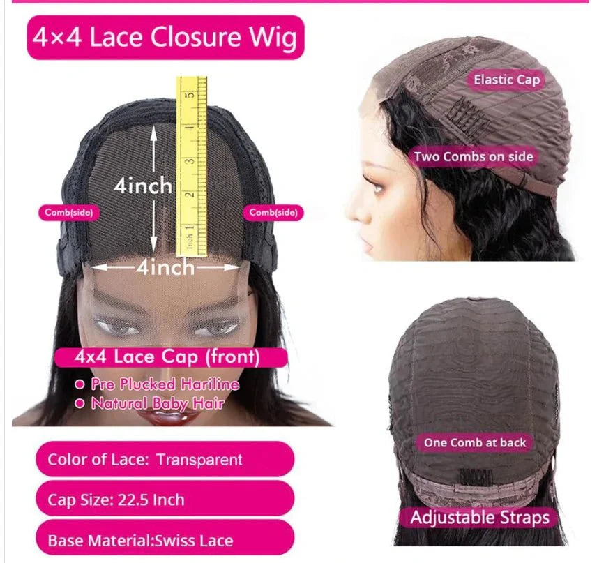 Parrucche con chiusura in pizzo trasparente 4*4 a onde profonde