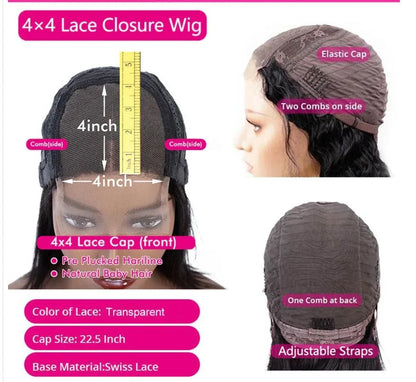 Parrucche con chiusura in pizzo trasparente 4*4 a onde profonde