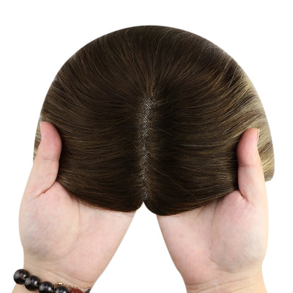 3*5inch Hair Topper Remy Human Hair Balayage Brown With Blonde Wigs Hair Piece