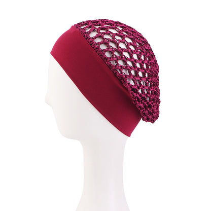 Solid Color Elastic Wide-Brimmed Crochet Hair Protection Net Cap, Sleep Cap, Breathable Headscarf Cap Jdw-65
