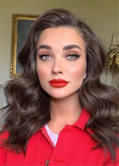 Long Wavy Human Hair Wigs With Side Part Capless Wig 18 Inches