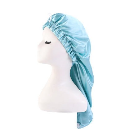 Cross-Border special satin nightcap elastic band buckle long tube hair care cap dual-purpose long hair cap shower cap turban hat