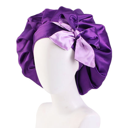 Custom Printed Logo Satin Sleep Cap with Ribbon, Professional Beauty and Makeup Cap, Source Factory Jdb-301N