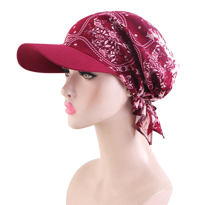 New Style Printed Brimmed Triangle Headscarf Hat, Outdoor Sunshade Head Wrap Cloth Hat Jdt-234P