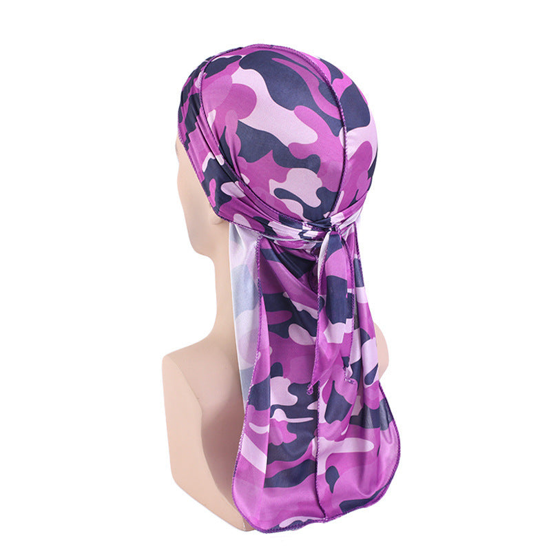 Cross-Border New Style Imitation Silk Camouflage Headscarf Hat, Long-Tailed Pirate Hat, Tie-On Head Wrap Hat Tjm-05-3H