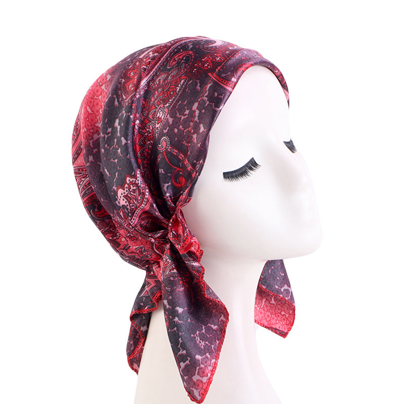 Amazon braid satin headscarf cap amoeba printed triangle sleep home confinement cap JDT-463D