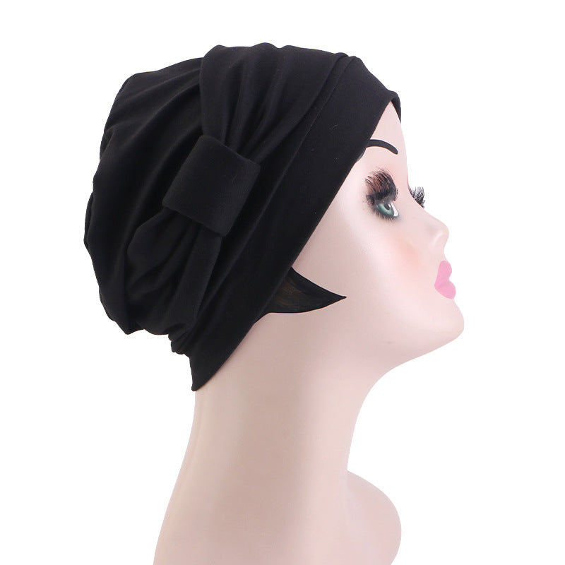 European and American popular solid color flat top knotted headscarf hat simple home hat confinement hat toe cap JDT-532