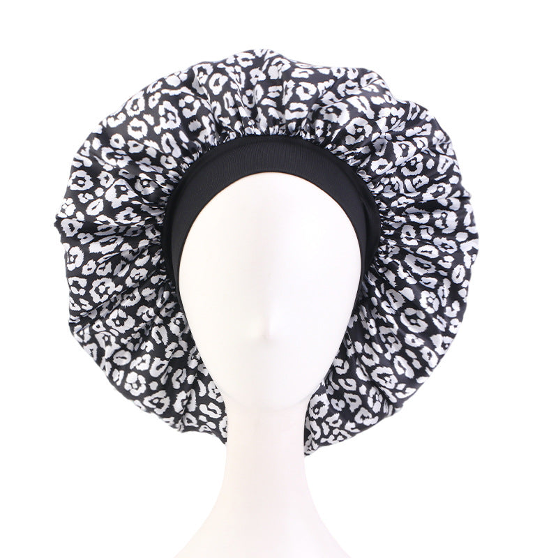 New Cross-Border Leopard Print Elastic Headband Sleep Cap Satin Hairdressing Round Cap Head Wrap Jdb-301A-4