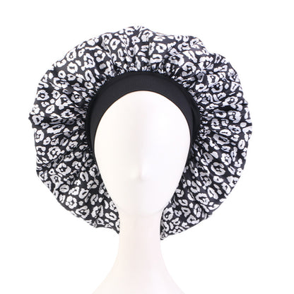 New Cross-Border Leopard Print Elastic Headband Sleep Cap Satin Hairdressing Round Cap Head Wrap Jdb-301A-4