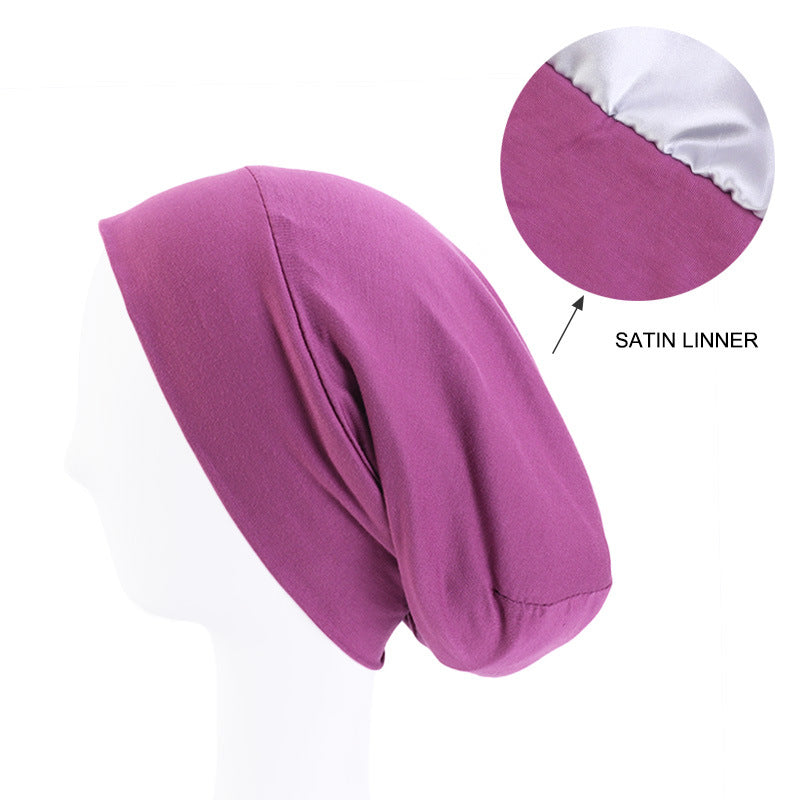Modal stretch cotton pullover cap lined with Satin double-layer nightcap turban cap chemotherapy hat