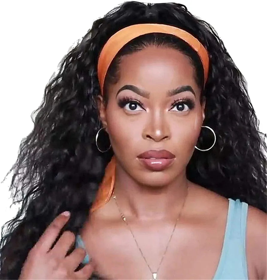 Headband Wig Kinky Curly Synthetic Hair Wigs for Black Women
