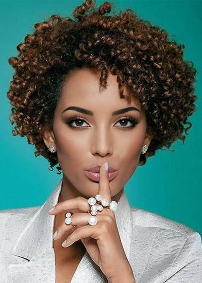 Natürlich aussehende Afro-Perücken für Damen aus Kunsthaar, 10 Zoll