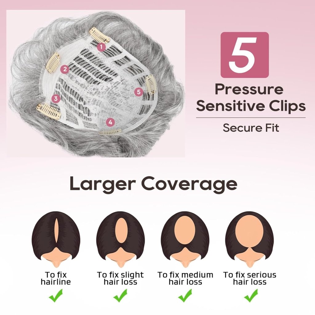 Short Wiglet Hair Topper for Women with Thinning Hair Large Coverage Synthetic Top Grey