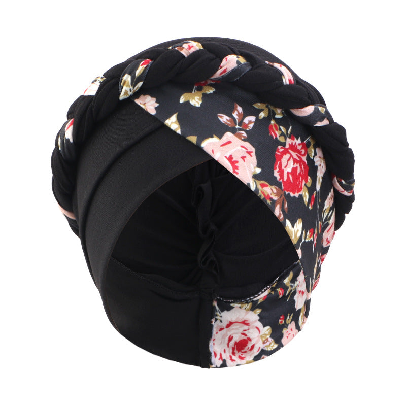 Cross-Border Printed Two-Color Braided Turban Hat Cross-Style Women's Turban Ethnic Turban Jdt-429I