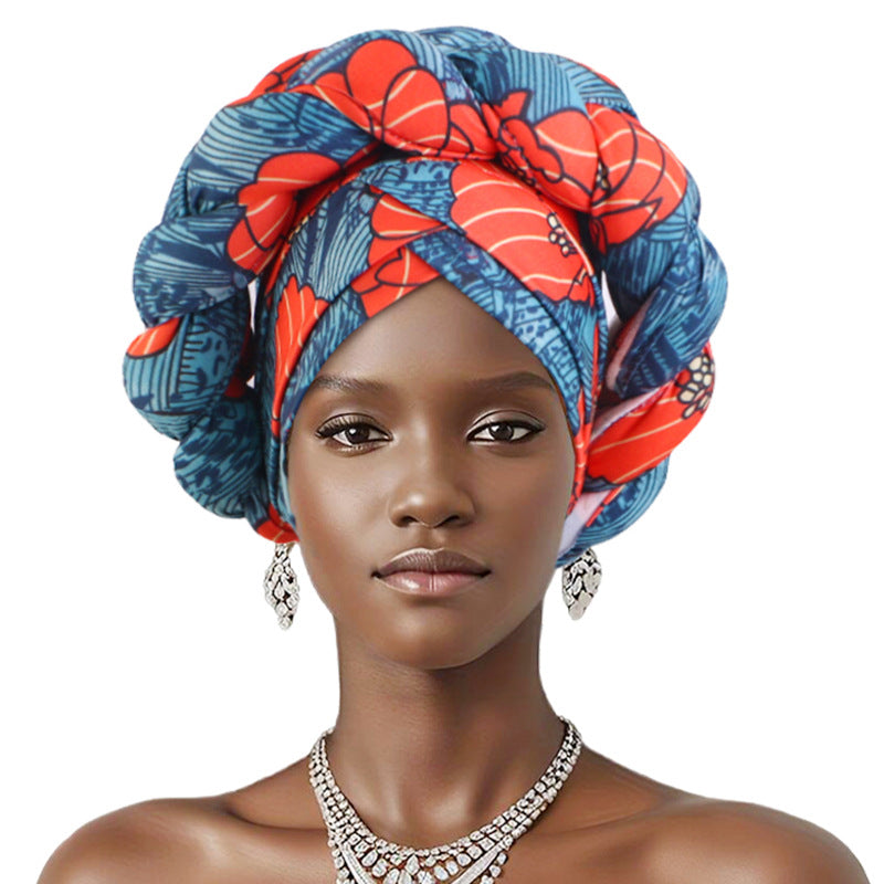 African Hot Sale Printed Stereo Sponge Twist Braid Tape Hat Black Turban Hair Care Hat JDT-488B