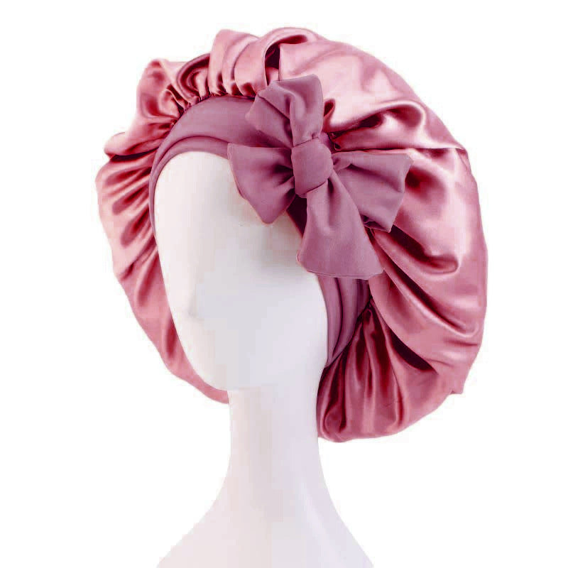 Cross-border supply solid color streamer round hat bow satin wide-brimmed nightcap advertising cap makeup cap JDB-301L