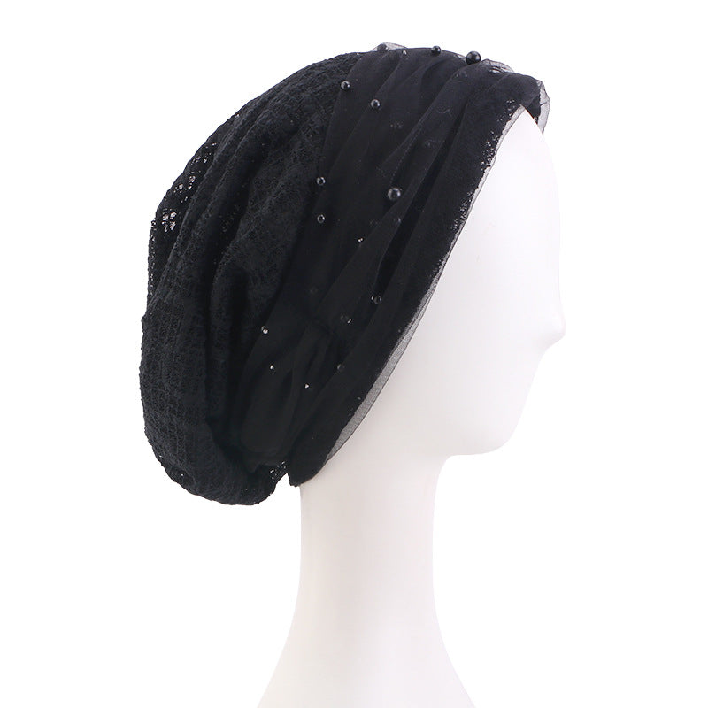 Spring and Autumn New Style Beaded Mesh Cotton Pullover Hat, Headscarf Hat, Head Wrap Cross-Border Hat Jdu-151