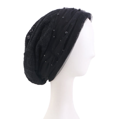 Spring and Autumn New Style Beaded Mesh Cotton Pullover Hat, Headscarf Hat, Head Wrap Cross-Border Hat Jdu-151