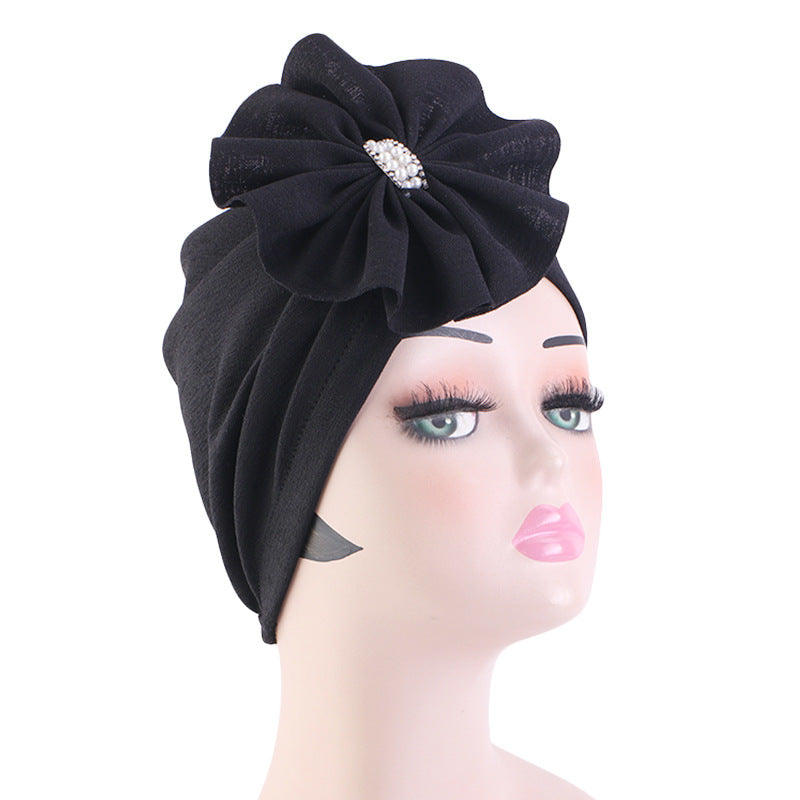 Cross-Border Floral Headscarf Hat, African Hat with Pearl and Rhinestone Accessories, Church Wedding Hat Jdt-479A