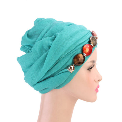 Customized Logo Agate Diamond Necklace Scarf, Balinese Gauze Head Wrap Scarf Hat, Headscarf Hat Wj-21