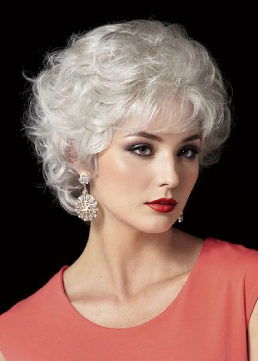 Women's Classic Short Cut Natural Looking Curly Human Hair Lace Front Wigs 8Inch