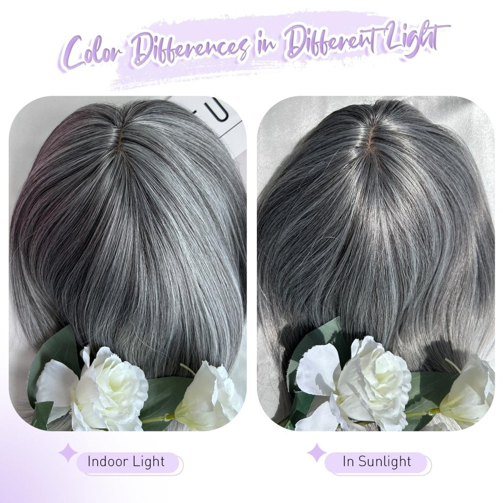 Human Hair Pieces Short Bob Hair Toppers with Bangs Side Part Hair