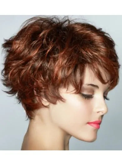 Graceful Short Feathered Pixie Haircut with Wispy Bangs Synthetic Hair Capless Wig 8 Inches