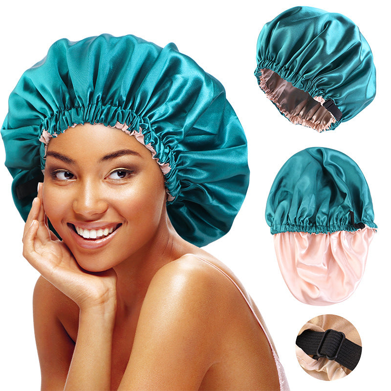 Satin nightcap invisible flat adjustable buckle artificial silk double-layer round hat shower cap beauty hair hat