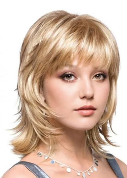 Shaggy Hairstyles for Women's Wavy Style With Bangs Synthetic Hair Capless Wigs 14inch