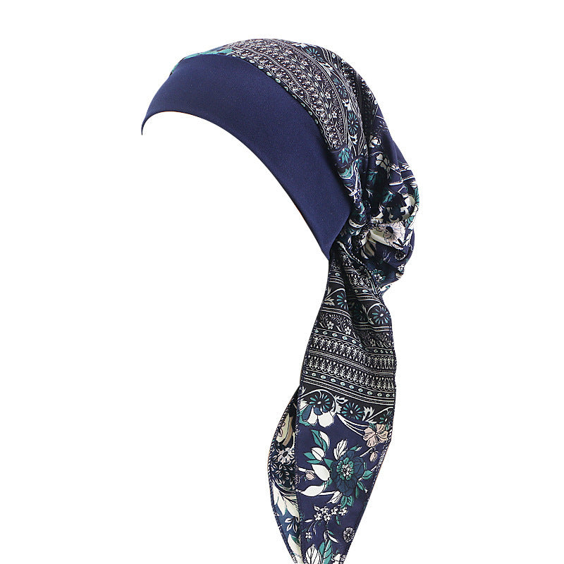 Ethnic Style Tie Tape Cap Elastic Wide Ribbon Baotou Cap Chemotherapy Cap Household Cap JDT-329C
