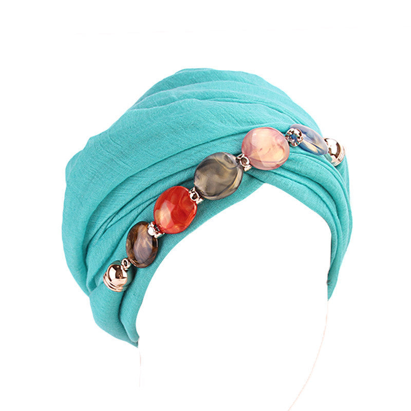 Customized Logo Agate Diamond Necklace Scarf, Balinese Gauze Head Wrap Scarf Hat, Headscarf Hat Wj-21