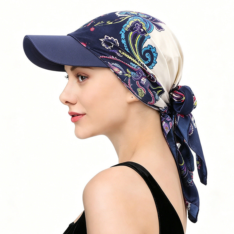 New Satin Square Scarf Hat with Brim, Outdoor Sunshade Turban Hat, Sunshade Cloth Hat Jdt-234J