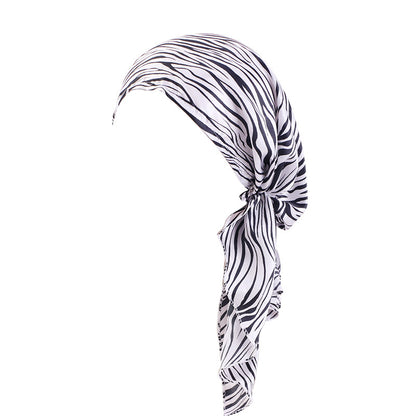 Fashionable Printed Ear-Covering Hat, Satin Turban, Tie-Back Chemotherapy Cap, Hair Protection Cap